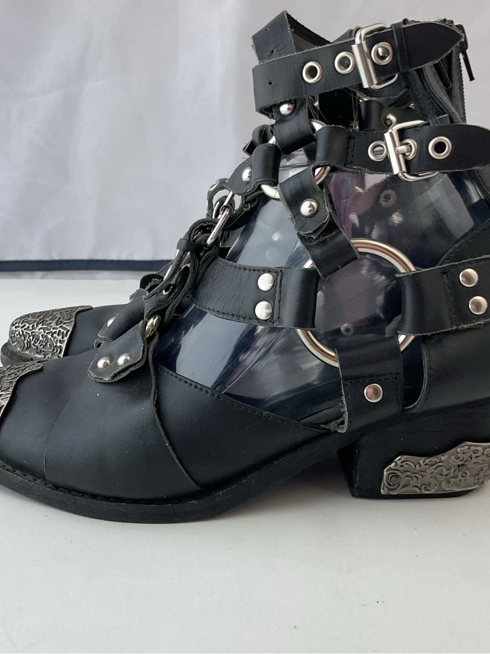Extremely Rare Jeffrey Campbell Temeku Black/Silver Leather Boots Women’s Size 8 - Picture 4 of 16